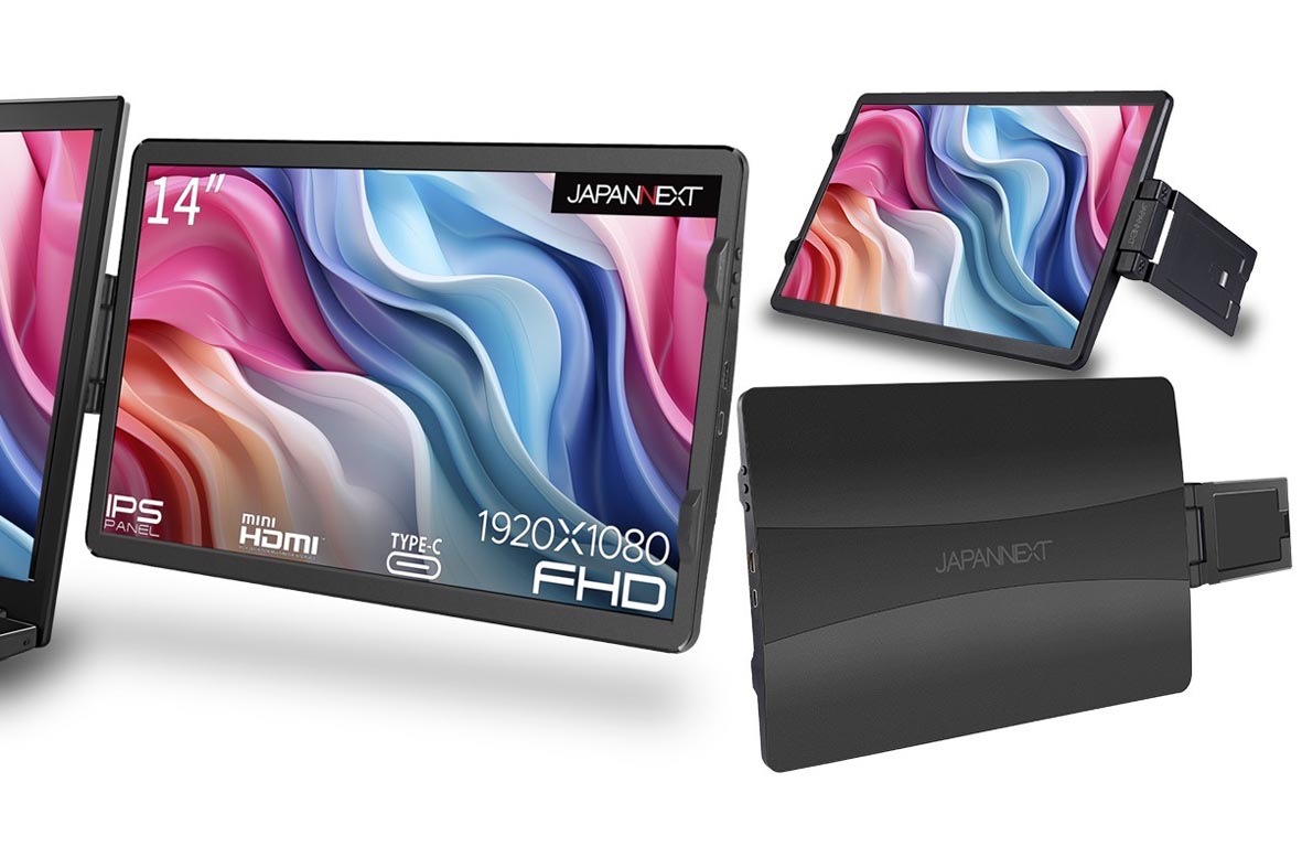 ノートPCに装着して使う、開閉・回転可能なモバイルディスプレイ「JN