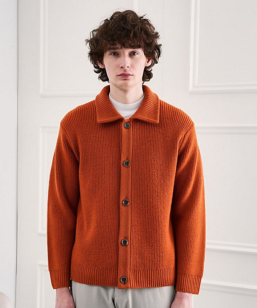 タスマニアウール混畦編みカーディガン（2002485057