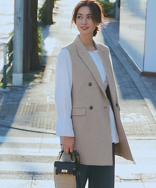 セットアップ対応】リネン ミックスツイード ジレ