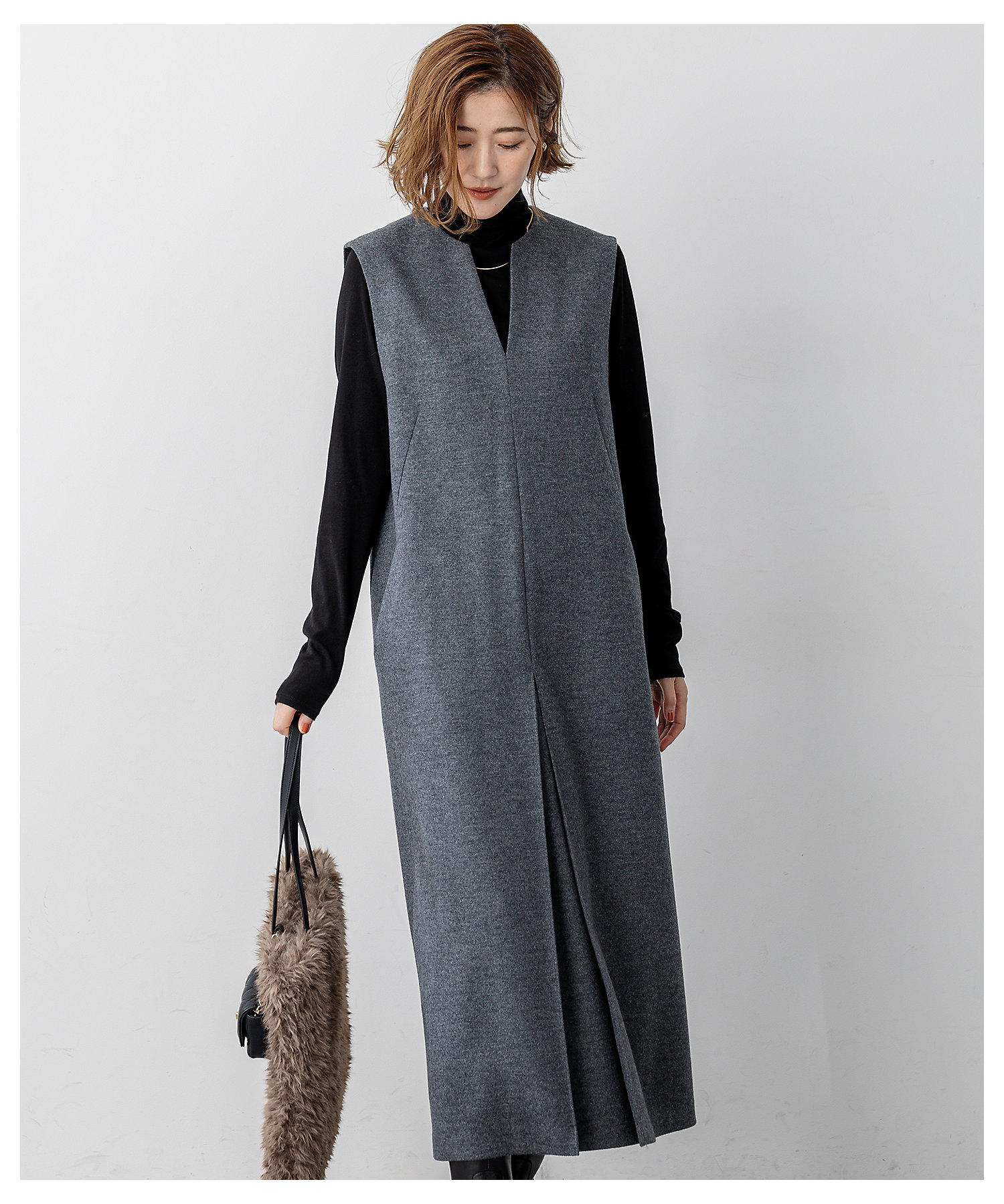 ウールミルドジャージー ボックスタック ジャンパースカート