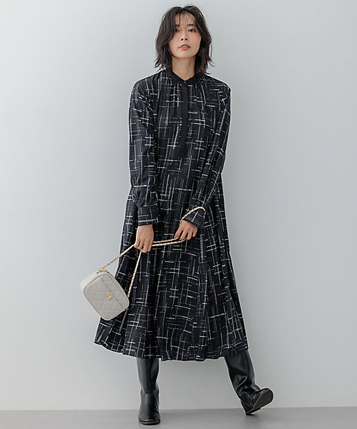 洗える】モノクロトーンプリント ワンピース（OPWSGS0014