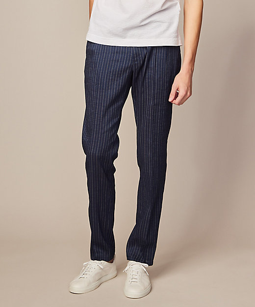 清涼／軽量／ストレッチ】ミックスリネンストライプ イージーパンツ