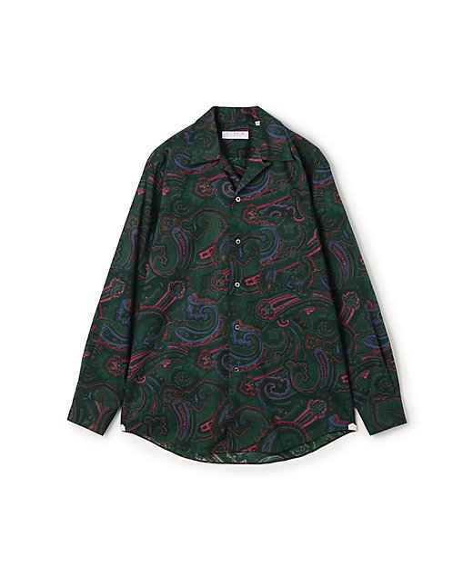 コットン ペイズリープリント オープンカラー ロングスリーブシャツ
