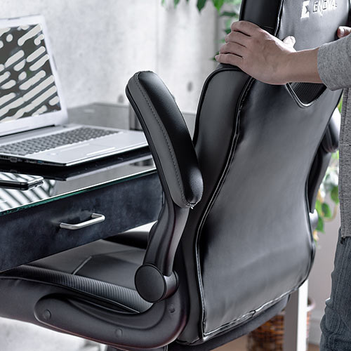 ゲーミングチェア 跳ね上げ式アームレスト ロッキング PVCレザー生地