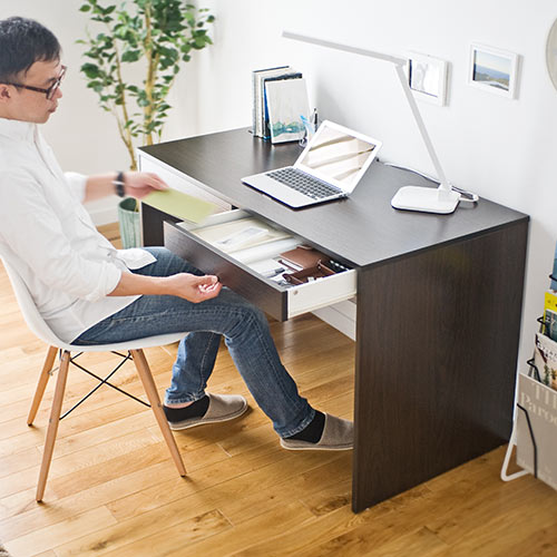 引き出し付きデスク 幅120cm 奥行60cm 高さ72cm ブラウン 100