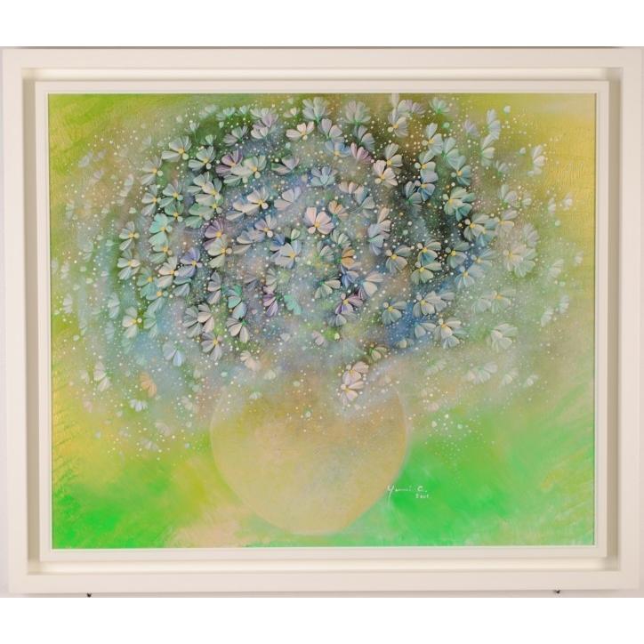 コスモス 花 絵画 油絵 あらきゆみ 「陽だまりに咲く倖せ」 額付き