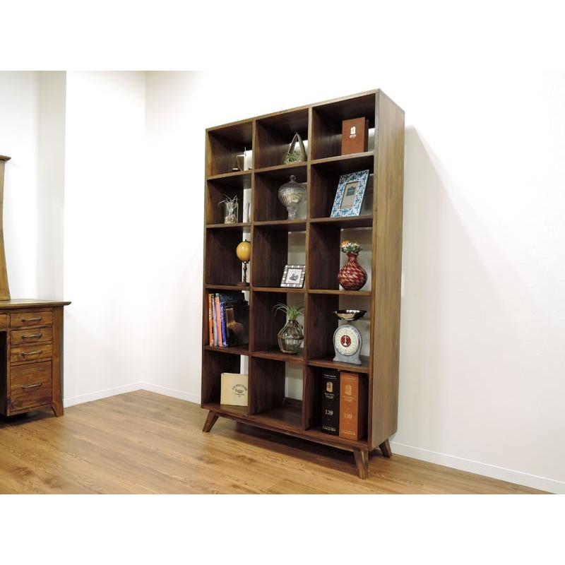 オープンラック チーク 無垢 幅110cm ブックシェルフ アジアン 北欧