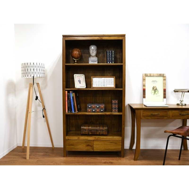 ブックシェルフ チーク 無垢 幅88cm アジアン 北欧 木製 アンティーク