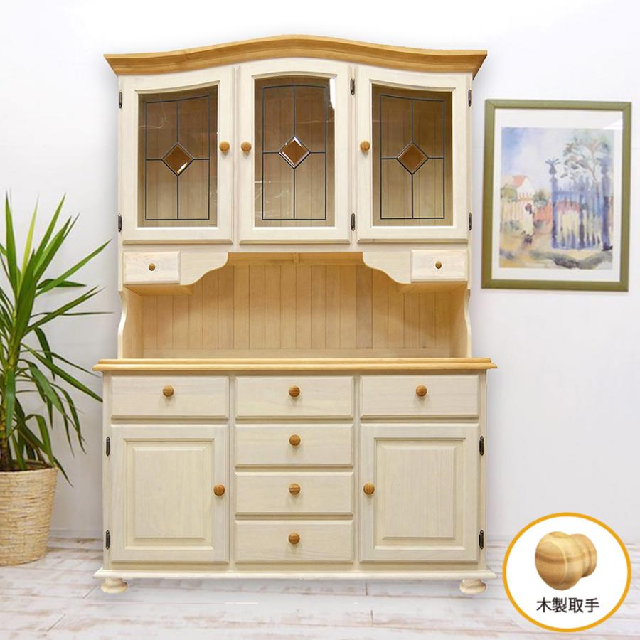 白いパイン食器棚 カントリーキッチンボード アトランタ ミルキー