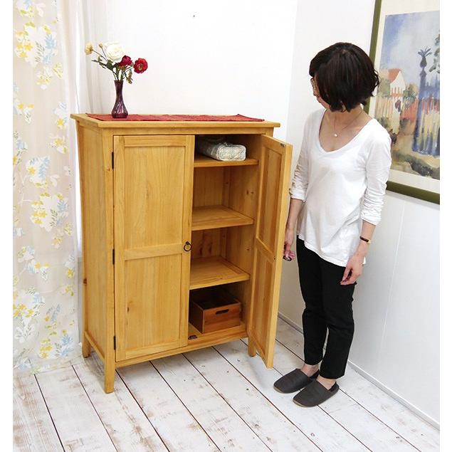 無垢キャビネット 木製扉 Valencia リング取っ手 高さ120cm 食器棚