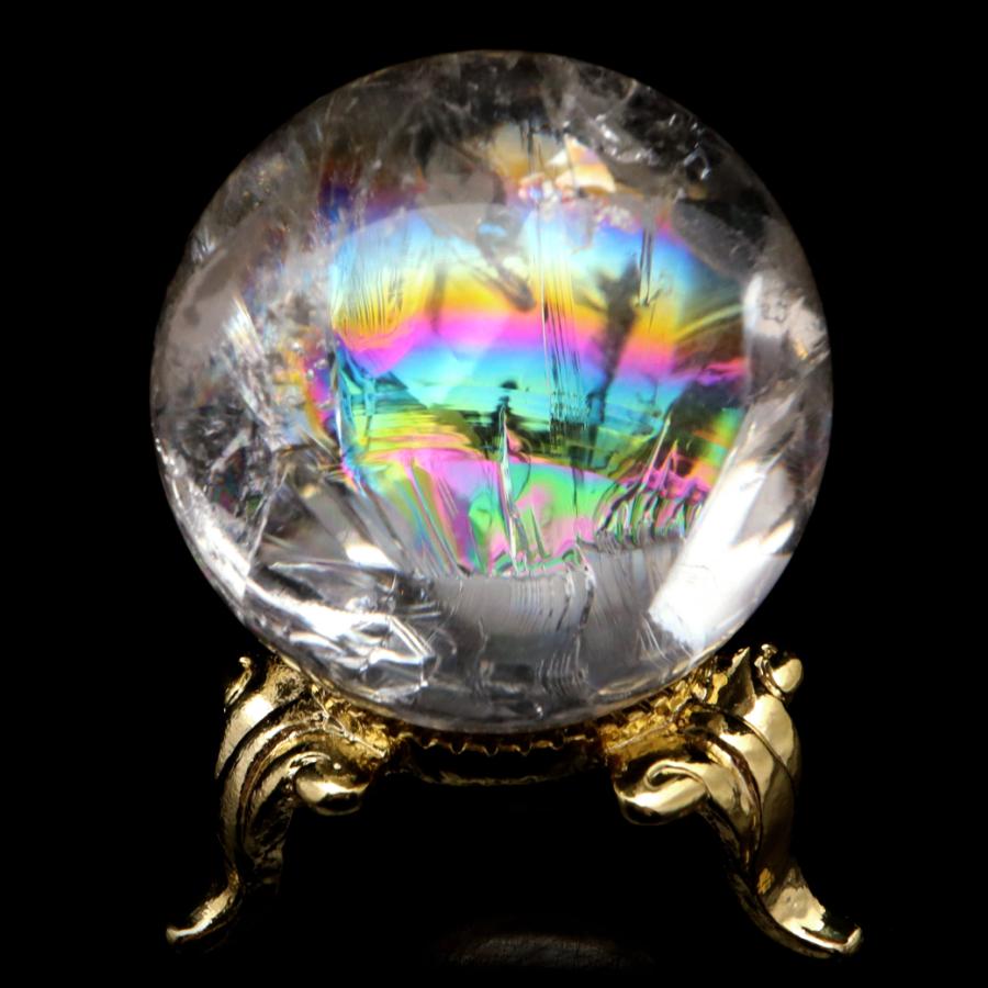 GOLD STONE アイリスクォーツ 丸玉 水晶 虹入り AA 天然 直径約33mm