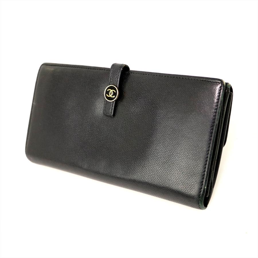 シャネル CHANEL ブラック レザー ココマーク 二つ折り 長財布 メンズ