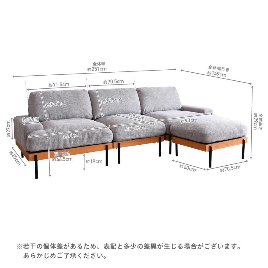 VENTOTA 3人掛けソファ ユニットソファ ソファ フェザー 羽毛 アッシュ