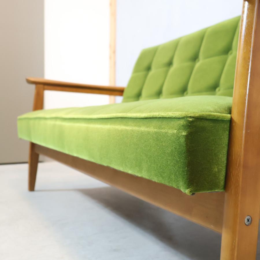 カリモク60 Karimoku モケットグリーン Kチェアー2シーター レトロ
