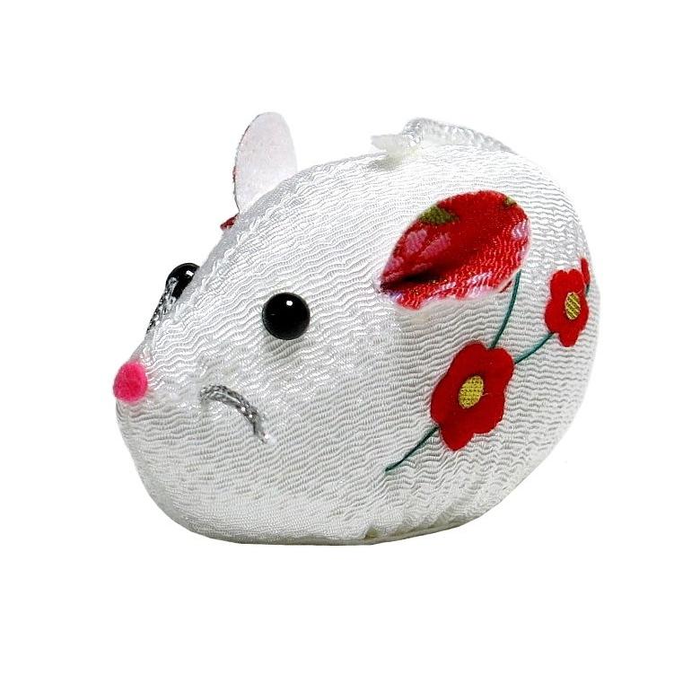 干支ちりめん 子年 白色 中 ねずみ ちりめん ぬいぐるみ ちりめん細工