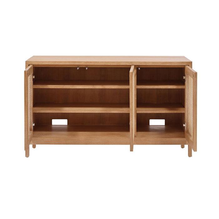 キャビネット 幅120cm 完成品 ラタン チーク 無垢材 カゴメ網み 籐