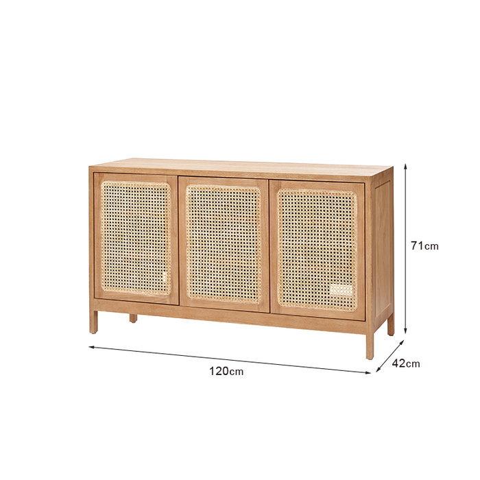 キャビネット 幅120cm 完成品 ラタン チーク 無垢材 カゴメ網み 籐