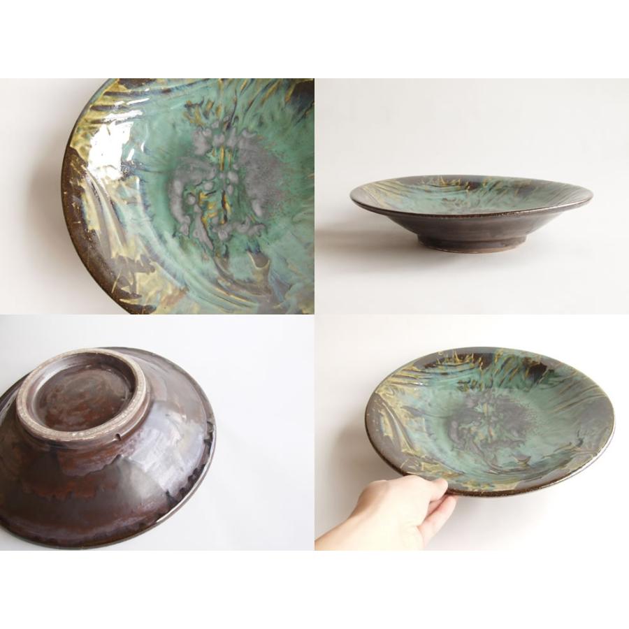 送料無料 やちむん 民藝 読谷山焼 北窯 松田共司尺2寸皿 大皿 緑