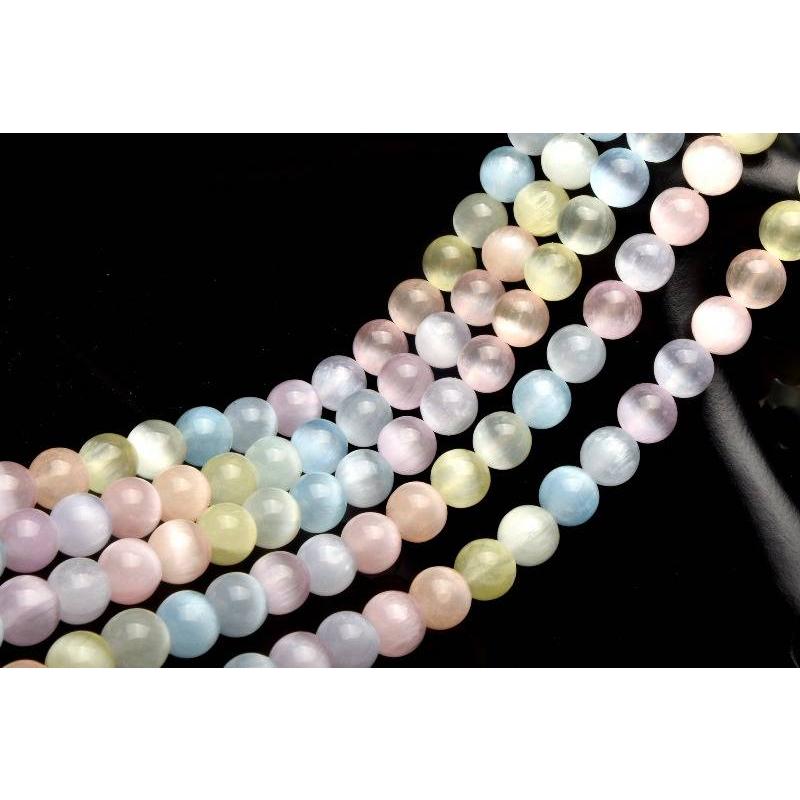 キャッツアイMIXカラー セレナイト(透石膏) 10mm 1連（約38cm
