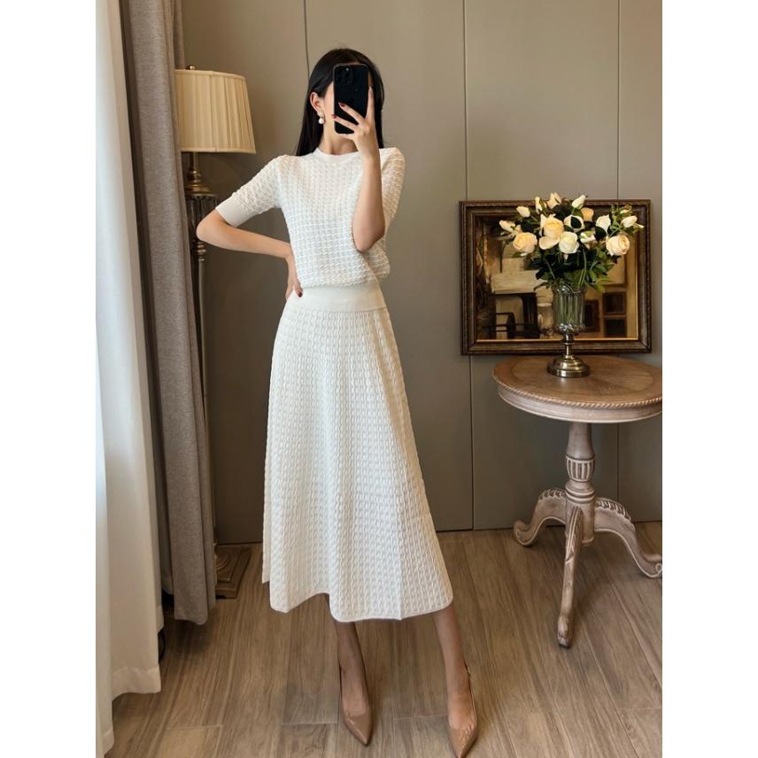 セットアップ レディース サマーニット きれいめ 半袖ニット 五分袖