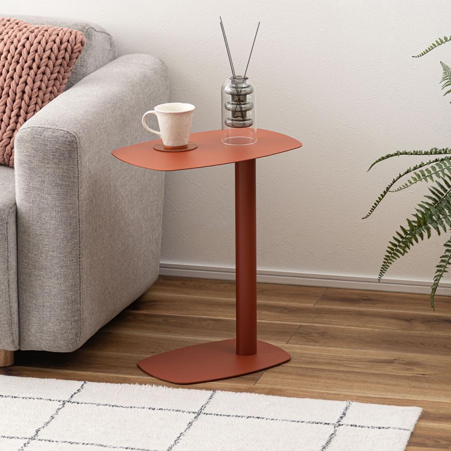 東谷 サイドテーブル おしゃれ スチール 一本脚 長方形 スリム 高さ