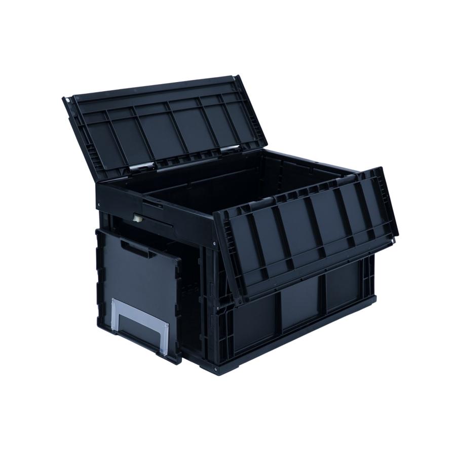 松本産業 折りたたみコンテナ フタ付き 50L 1面扉付き ブラック