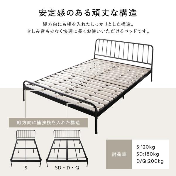 パイプベッド ダブル ベッドフレームのみ ブラック スチール ヘッド