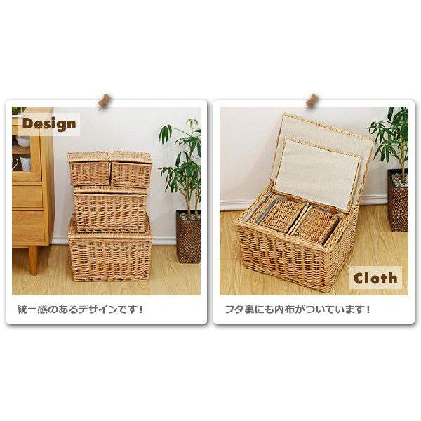 フタ付きかご収納バスケット XXS 2個＆M＆L 4個セット 内布：ライト