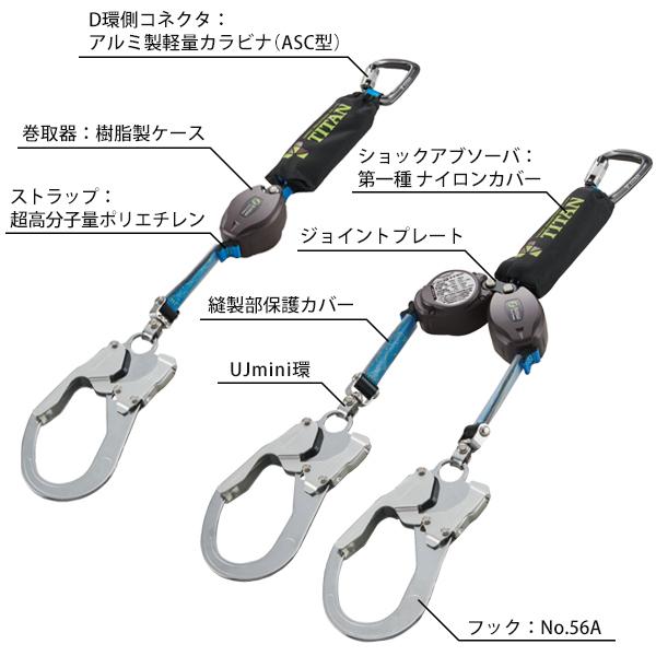 タイタン ロック装置付き巻取式ランヤード 130kg対応 REELOCK mini