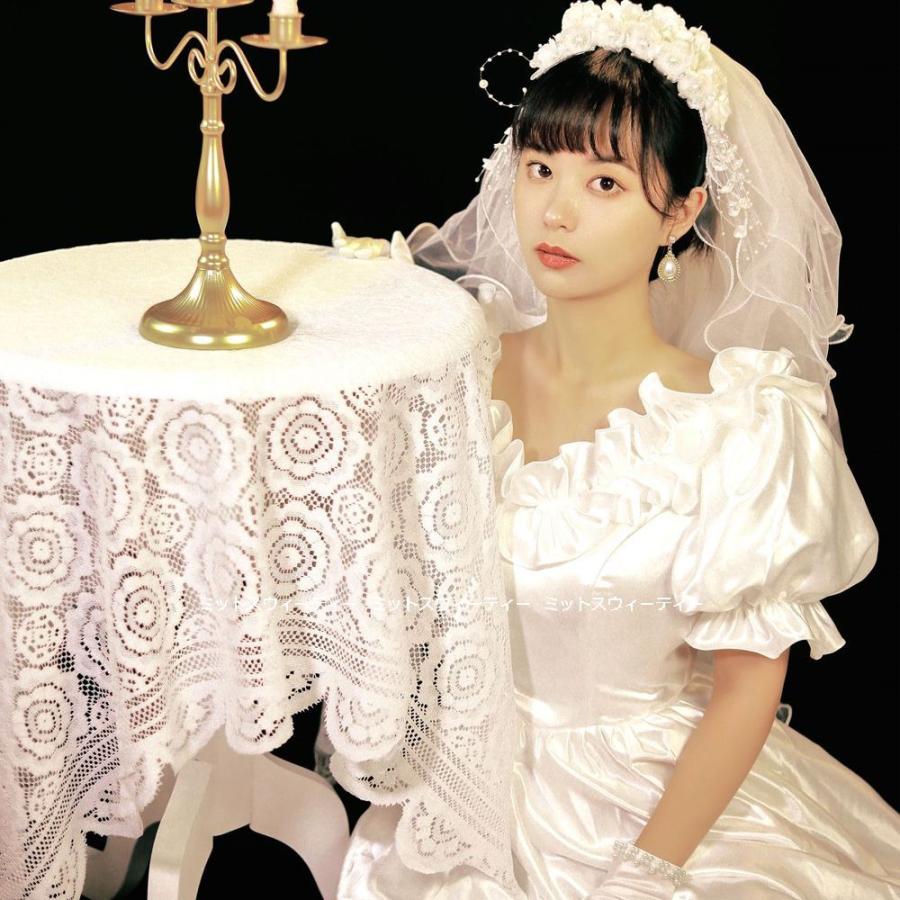 ウエディングドレス レトロ 花嫁 フリル サテン 昭和風 前撮り フォト