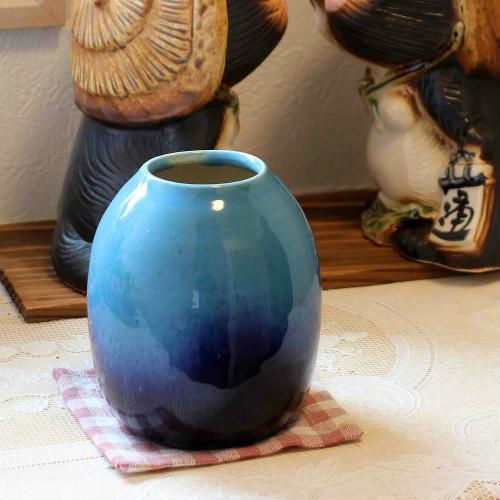 信楽焼 一輪挿し 青ガラス 小さい 花瓶 陶器 おしゃれ 花入 花びん