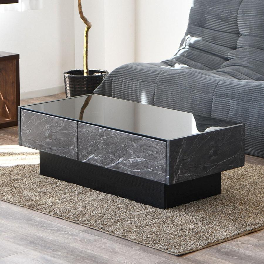 ニトリ（NITORI） ガラス天板センターテーブル 引出し付き (大理石柄