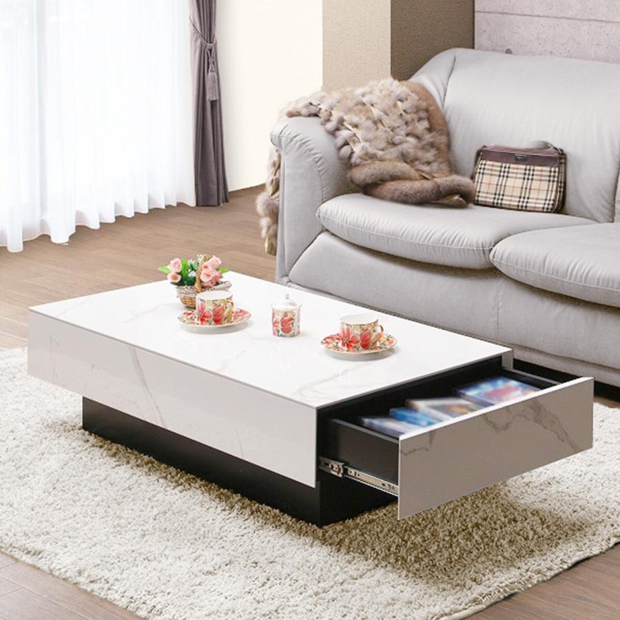 ニトリ（NITORI） セラミック天板センターテーブル 引き出し付き (WH