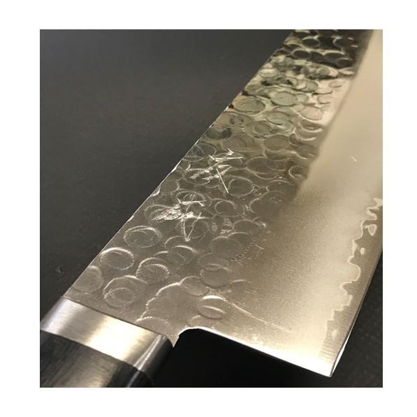 日本製 友成 V金本割込（ゴールド）包丁 槌目 口金付き 三徳包丁