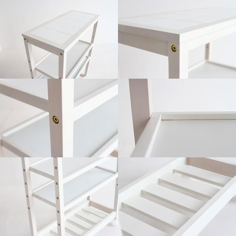 キッチンワゴン キャスター付 4段ワゴン 天然木 木製 ワゴン タイル