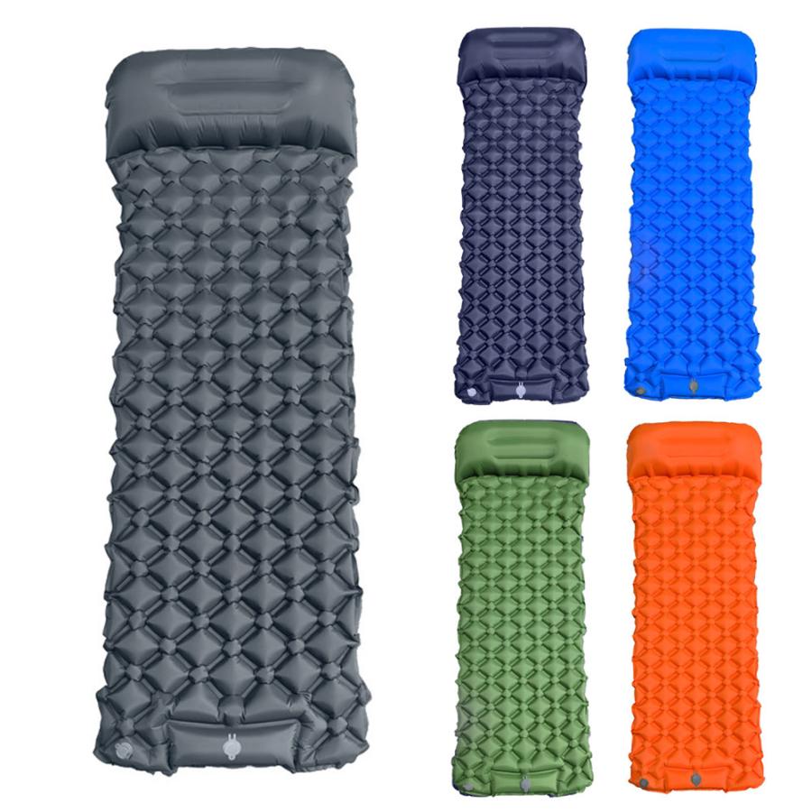 足踏みポンプ式 エアーマット シングル 約180×60cm 枕一体型 枕付き