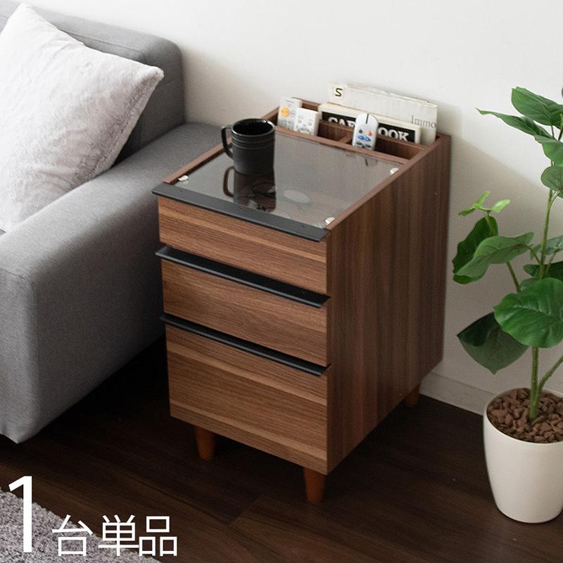 サイドテーブル 1台単品 ナイトテーブル ブラウン色 全2色 ガラス