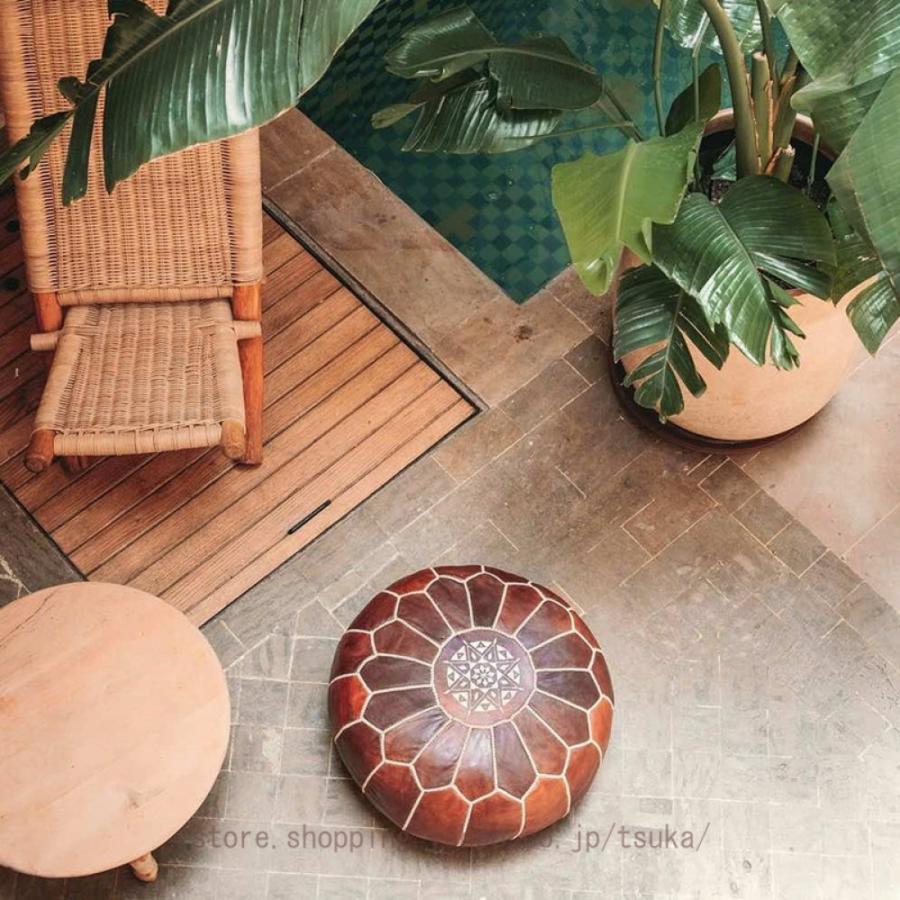 モロッコ プフ パイピング(大) オットマン 本革 天然山羊革 レザー