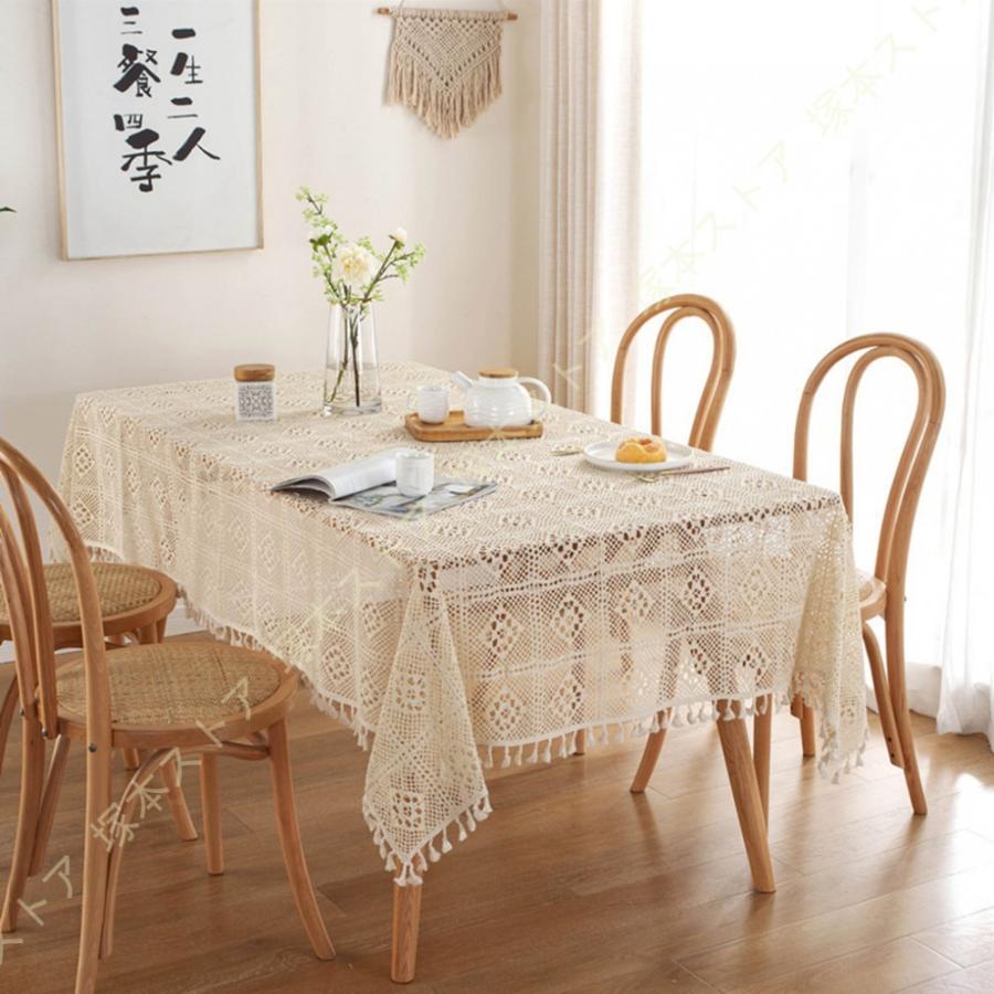 テーブルクロス ジャガード レース 長方形 6人掛け用 手編み お洒落
