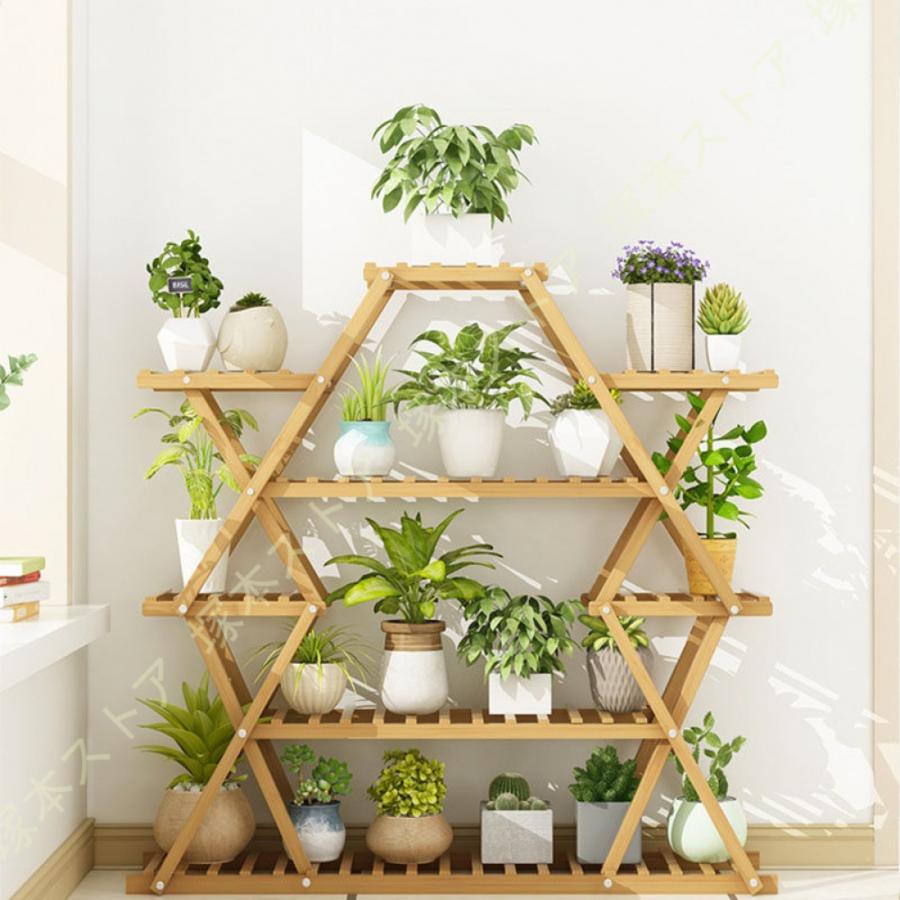 耐荷重強い 大容量 天然パイン材 フラワースタンド 植木鉢棚 ベランダ