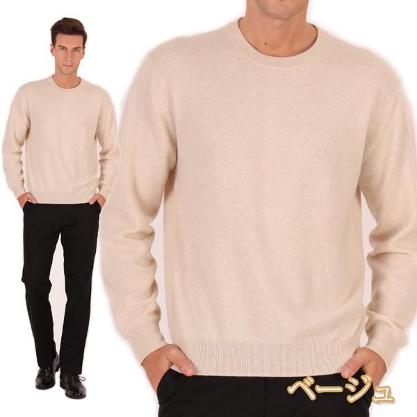カシミヤ 100％ クルー セーター 天竺 無染色 メンズ トップス 男性