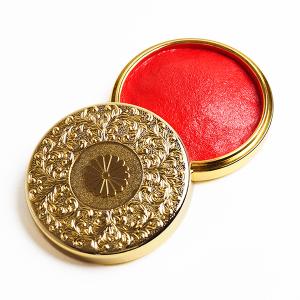 高級朱肉・高級金属肉池（練朱肉）盤面43mm／外寸49丸x16mm／24KGP(GP