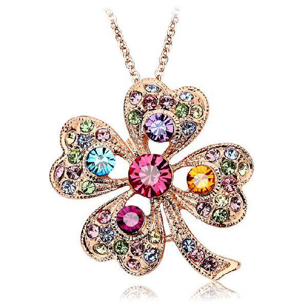 ネックレス スワロフスキー 四葉クローバー ピンクゴールド カラフル
