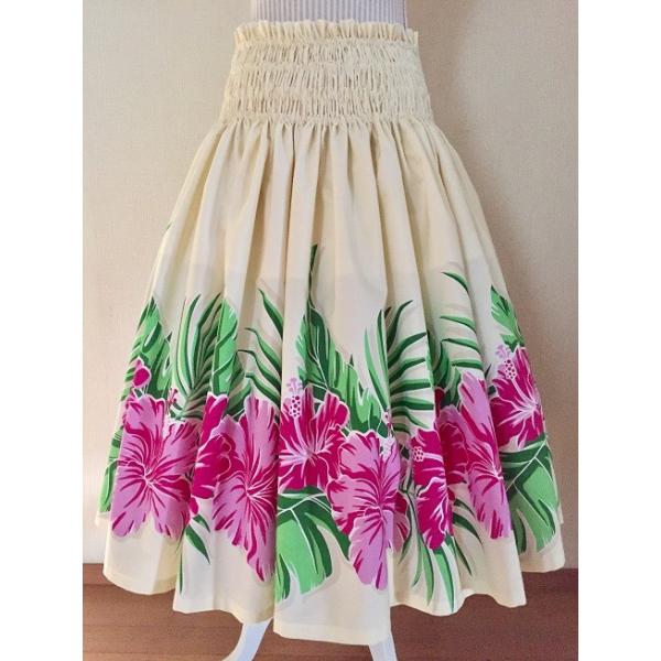 フラダンスパウスカート オフホワイト ピンクハイビスカス : Honu