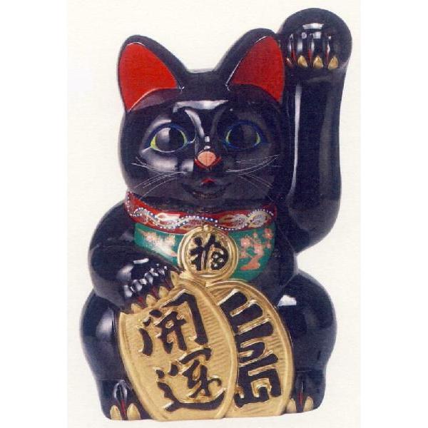 15号開運手長招き猫 黒 右手 左手（座布団付） : 人形のモリシゲ
