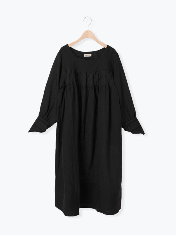 立川店/EC限定】リネンハンドカバーギャザーワンピース（ブラック