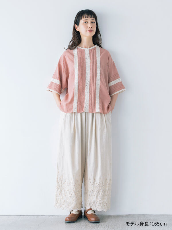 セール】 【kazumi×Samansa Mos2】刺繍パンツ（ブラック/ピンク