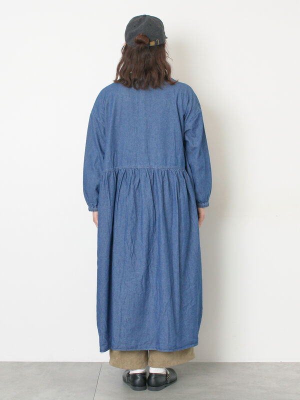 セール】 デニムバンドカラーワンピース ≪S/Mサイズ≫（ブルー