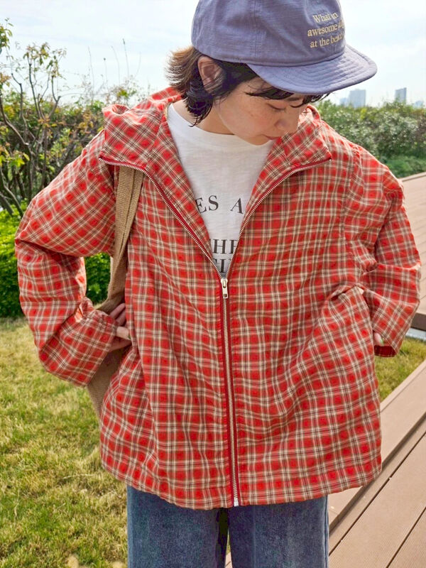 セール】 マドラスチェックフードパーカー（ブラック/レッド/オレンジ