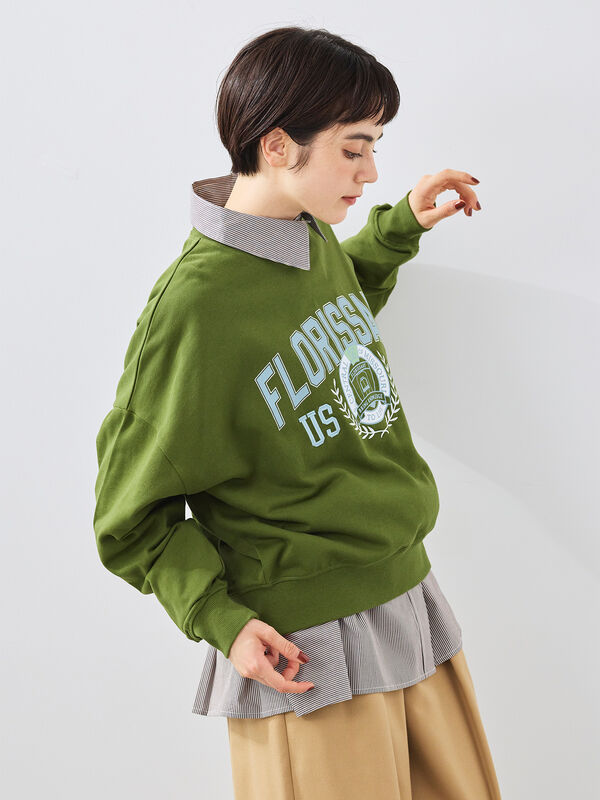 セール】 ミニ裏毛カレッジプリント+刺繍スウェット（グレー/ベージュ